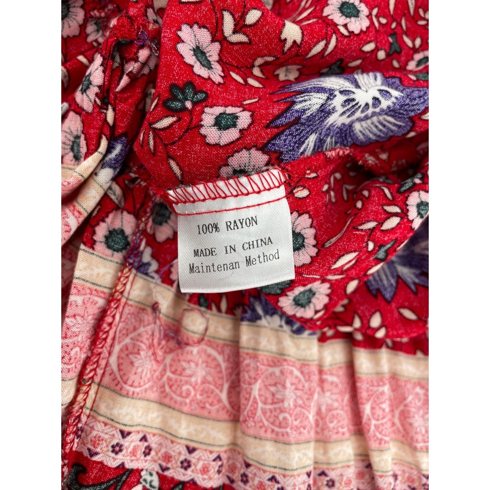 Floral Mini Dress Womens Medium Red Western Boho Cottagecore Boho Ruffle Wrap - Picture 6 of 8